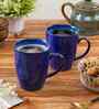 Set of 2 Ceramic Blue Textured Mugs