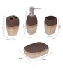 Ceramic Carved Counter Top Bathroom Accessories in Brown, Set of 4