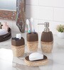 Ceramic Carved Counter Top Bathroom Accessories in Brown, Set of 4