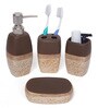 Ceramic Carved Counter Top Bathroom Accessories in Brown, Set of 4