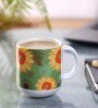 Ceramic Coffee Capsule Mug With Green & Sunflower Print
