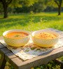 Ceramic Deep Bowl (Set of 2) Moroccan Golden Finish Multipurpose Serving Bowl Ceramic Set, 1500 ML