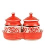 Ceramic Pickle 2 Pcs Serving Jar Set With Tray