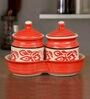Ceramic Pickle 2 Pcs Serving Jar Set With Tray
