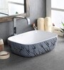 Ceramic Rectangular Shape Blue / White Counter Top Wash Basin (H: 5 , W: 17 , D: 12 Inches)