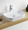 Ceramic Rectangular Shape White Counter Top Wash Basin(H: 4.4, W: 21.8, D: 15.2 Inches)