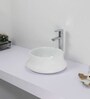 Ceramic Round Shape White Counter Top Wash Basin (H: 5.6, W: 14.4, D: 14.4 Inches)