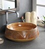 Ceramic Round Shape Wood Counter Top Wash Basin (H: 6 , W: 16 , D: 16 Inches)