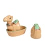 Brown  Ceramic 3 Pcs Salt and Pepper Shakers with Tray