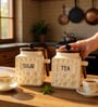 Ceramic Sugar Tea  Jar Container (Set of 2) Airtight Kitchen Storage Containers with Wooden Lids & Spoons   Handcrafted Ceramic Canisters for Countertop, Pantry & Home Decor   250ml each