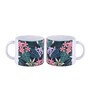 Set Of 2 Ceramic Tea Cup With Black & Green Floral Print
