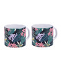 Set Of 2 Ceramic Tea Cup With Black & Green Floral Print