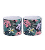 Set Of 2 Ceramic Tea Cup With Black & Green Floral Print