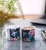 Set Of 2 Ceramic Tea Cup With Black & Green Floral Print