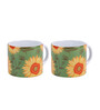 Set Of 2 Ceramic Tea Cup With Green & Yellow Sunflower Print