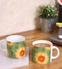 Set Of 2 Ceramic Tea Cup With Green & Yellow Sunflower Print