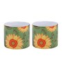 Set Of 2 Ceramic Tea Cup With Green & Yellow Sunflower Print