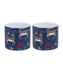 Set Of 2 Ceramic Tea Cup With Navy Blue & Grey Deer Print