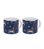 Set Of 2 Ceramic Tea Cup With Navy Blue & Grey Deer Print