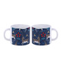 Set Of 2 Ceramic Tea Cup With Navy Blue & Grey Deer Print