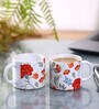 Set Of 2 Ceramic Tea Cup With White & Red Floral Print