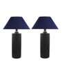Ceramic Tube Base Shaped Base Black Table Lamp with Shade, Set of 2, (White)