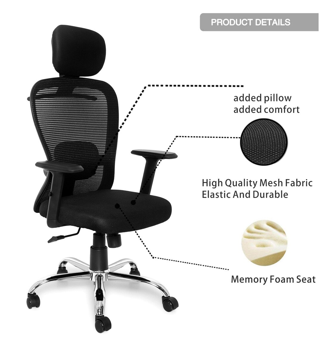 Buy High Back Ergonomic Chair in Black Colour by Sovereign Furniture