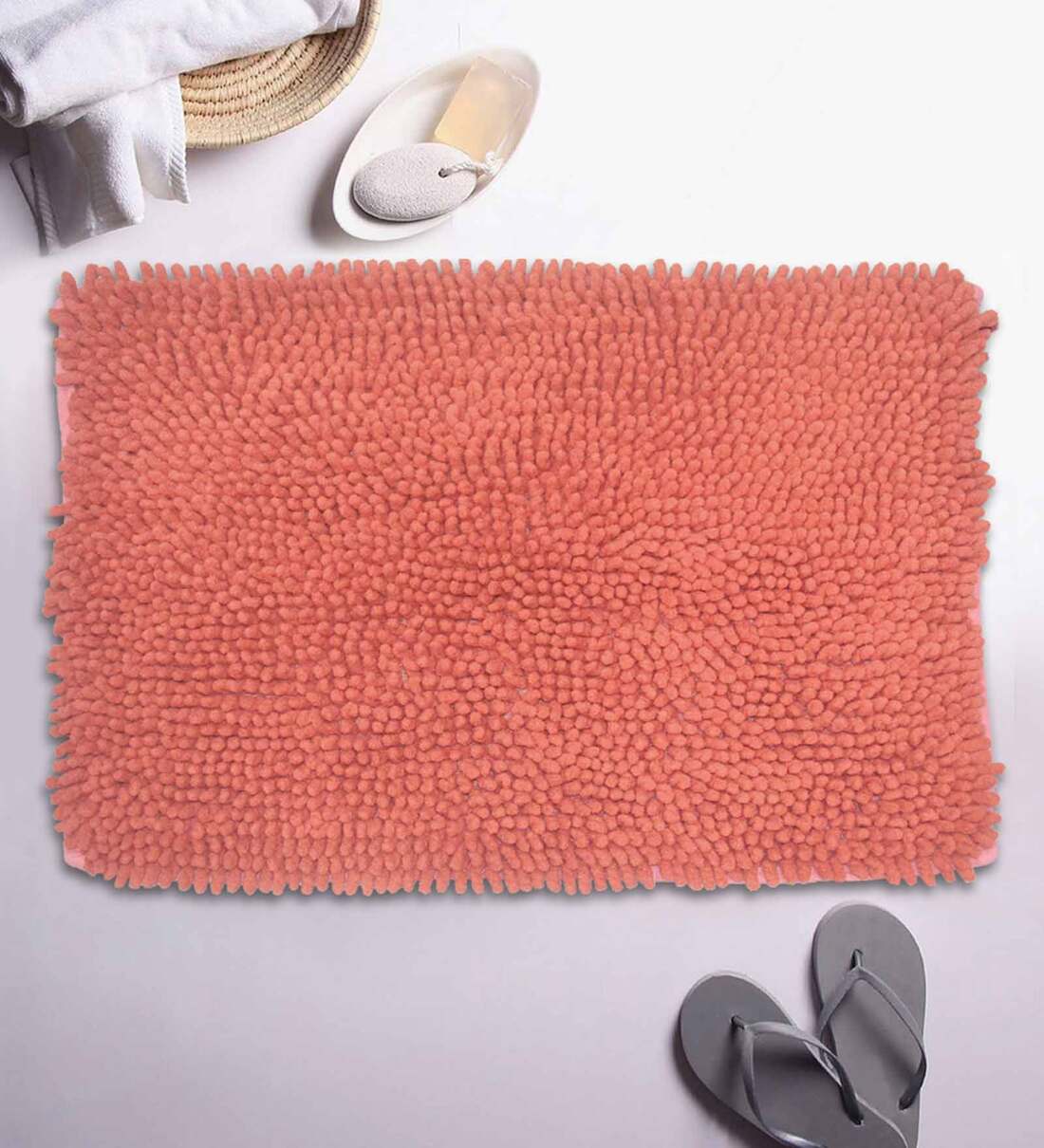 Buy Peach Solid Cotton 24x16 Inches Super Soft Bath Mat by BIANCA