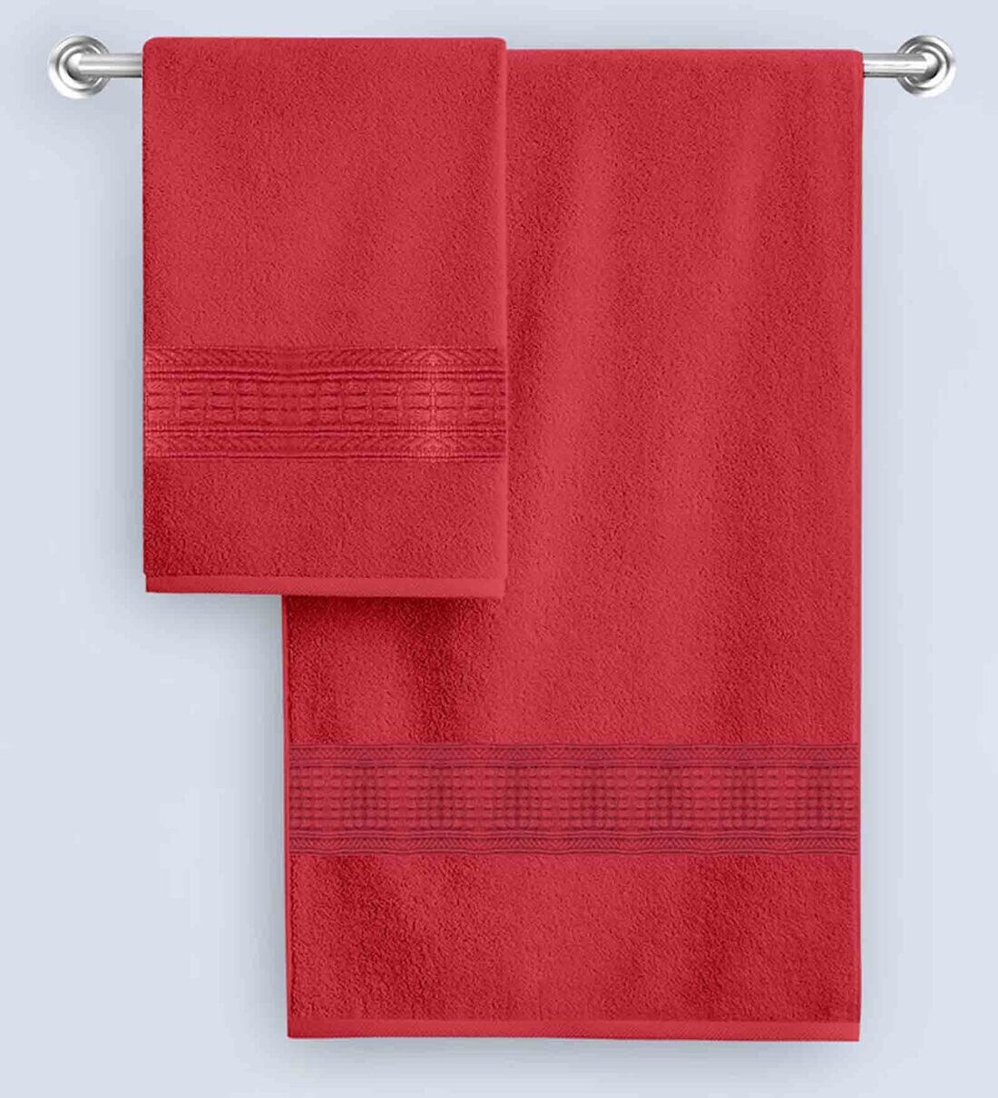 Buy Red Solid 550 GSM Cotton Bath Towel (Set of 2) by Livpure Online