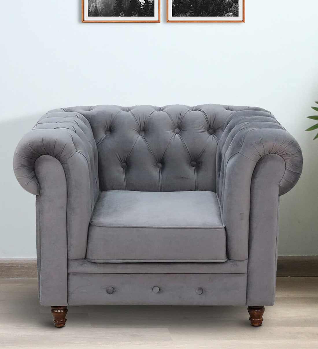 Buy Cheshire Velvet 1 Seater Sofa In Fossil Grey Colour at 14 OFF