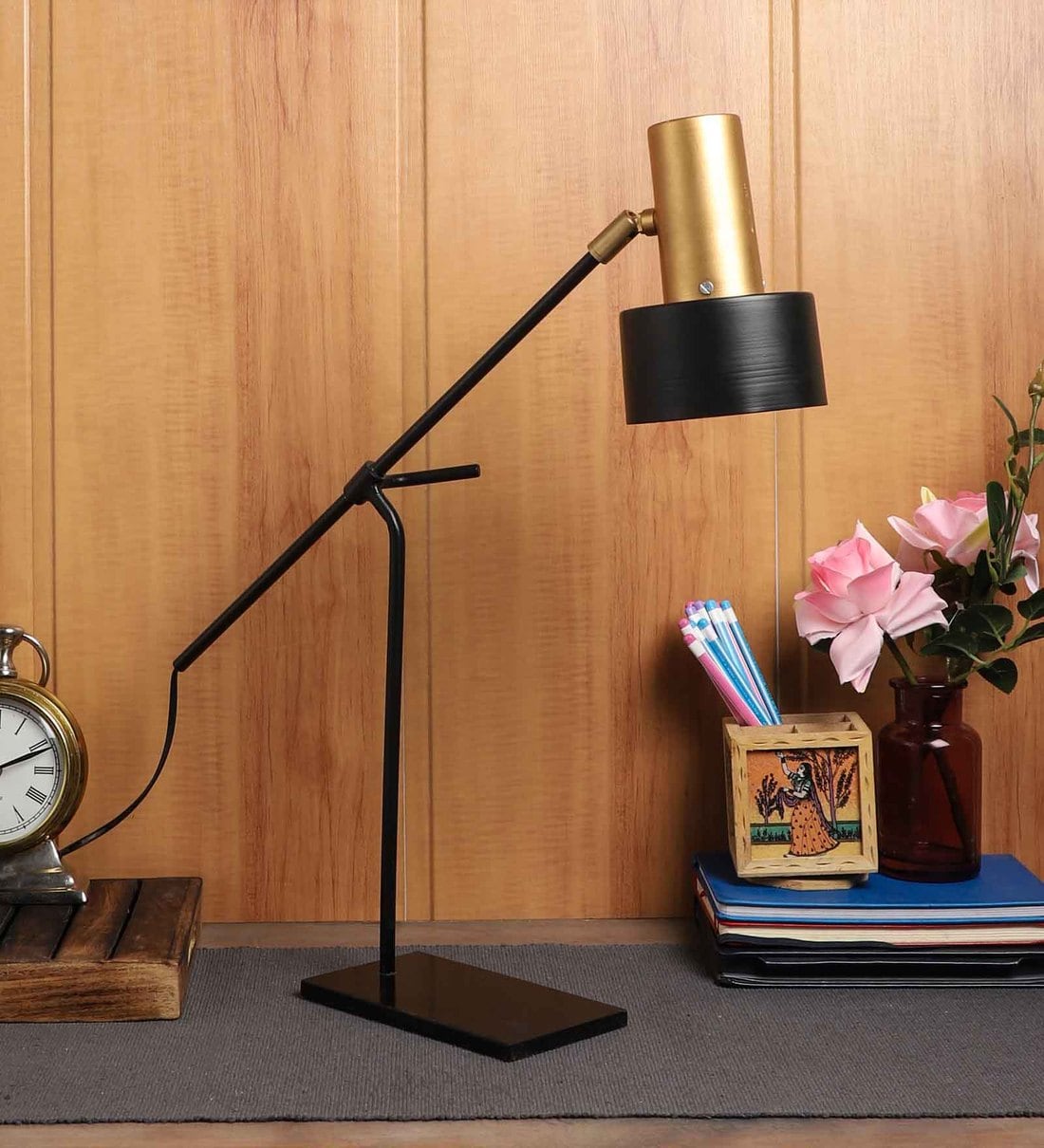 Buy Chicago Adjustable Black Iron Shade Study Lamp With Black Base By Kingsmarque Online Study