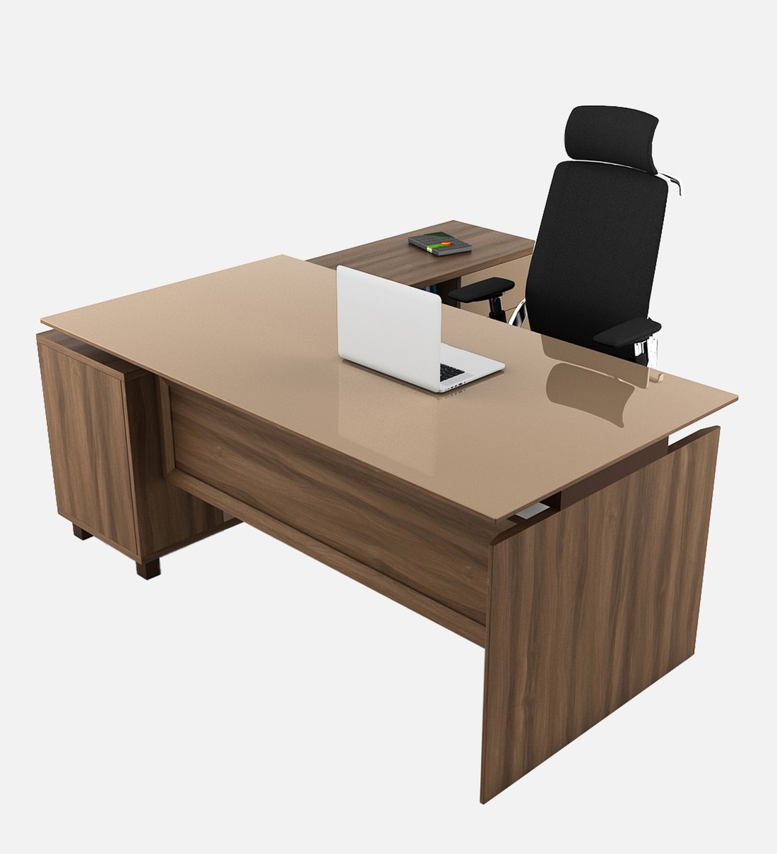 Buy Chief Office Table in Walnut Bronze And Cappuccino Finish by