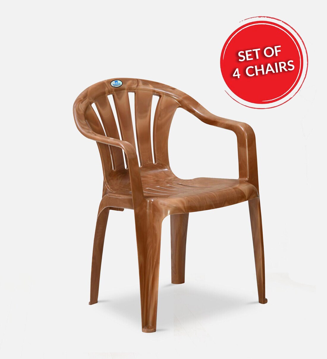 Buy CHR Plastic Chair with Arms in Stripe Pear Wood Finish (Set Of 4