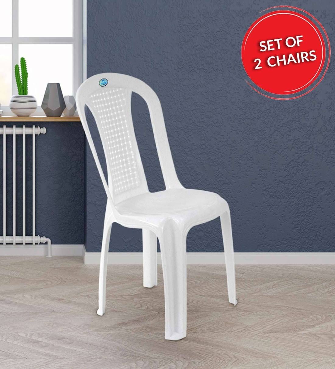 Buy CHR4002 Plastic Chair in White Colour Set of 2 at 5 OFF by