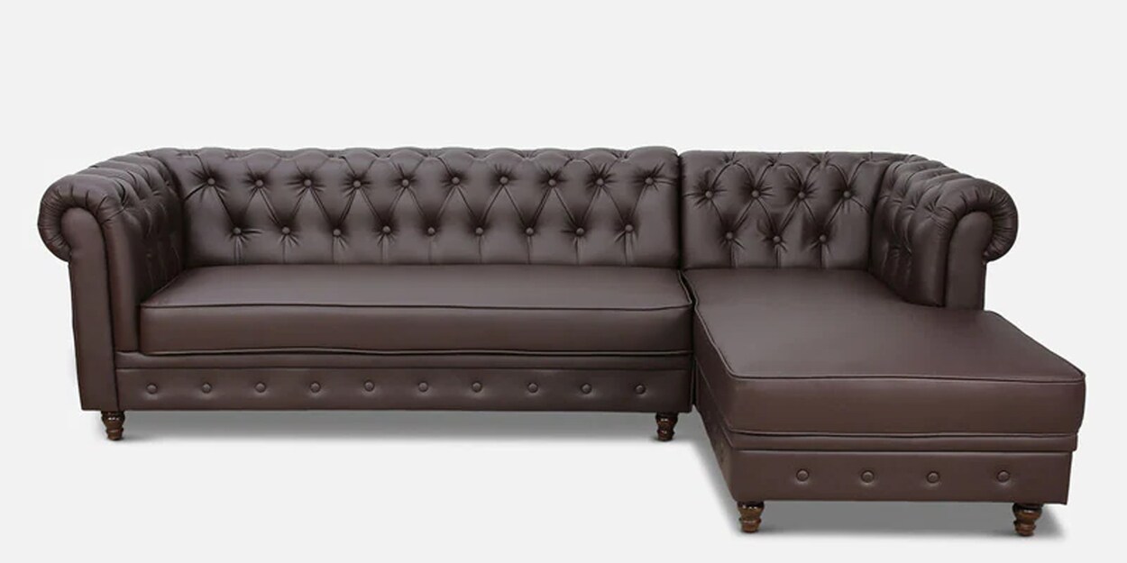 Buy Cheshire Leatherette LHS Sectional Sofa In Dark Brown Colour Online Chesterfield LHS