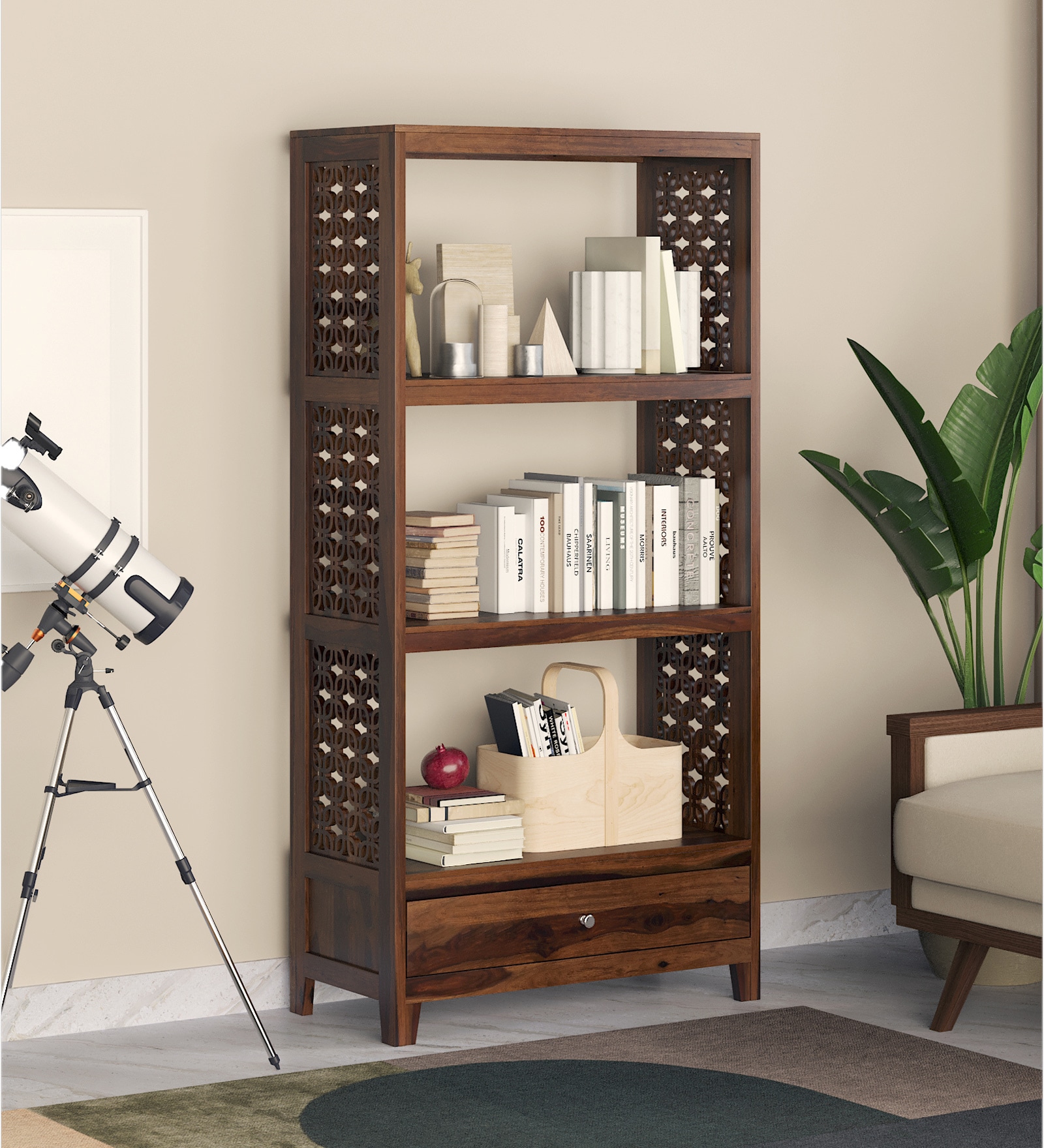 Chadov Sheesham Wood Bookshelf In Provincial Teak Finish