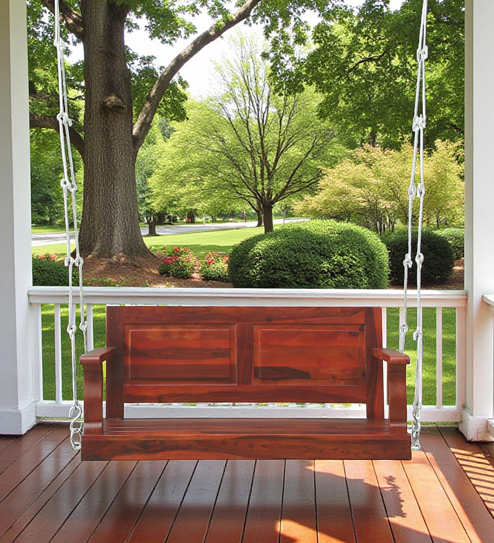 Chamond Sheesham Wood Swing In Honey Oak Finish