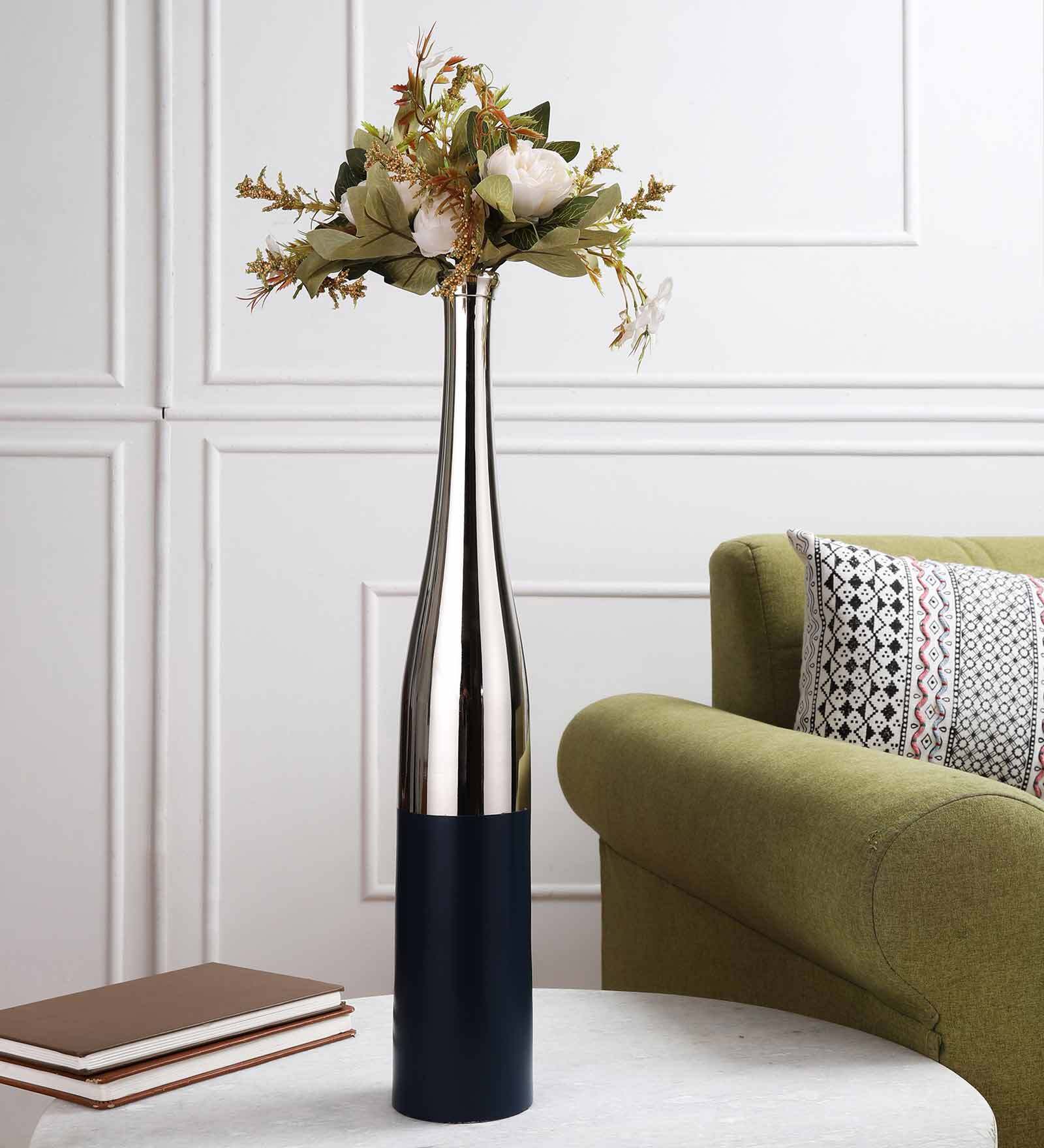 Blue And Silver Champagne Large Bottle Vase