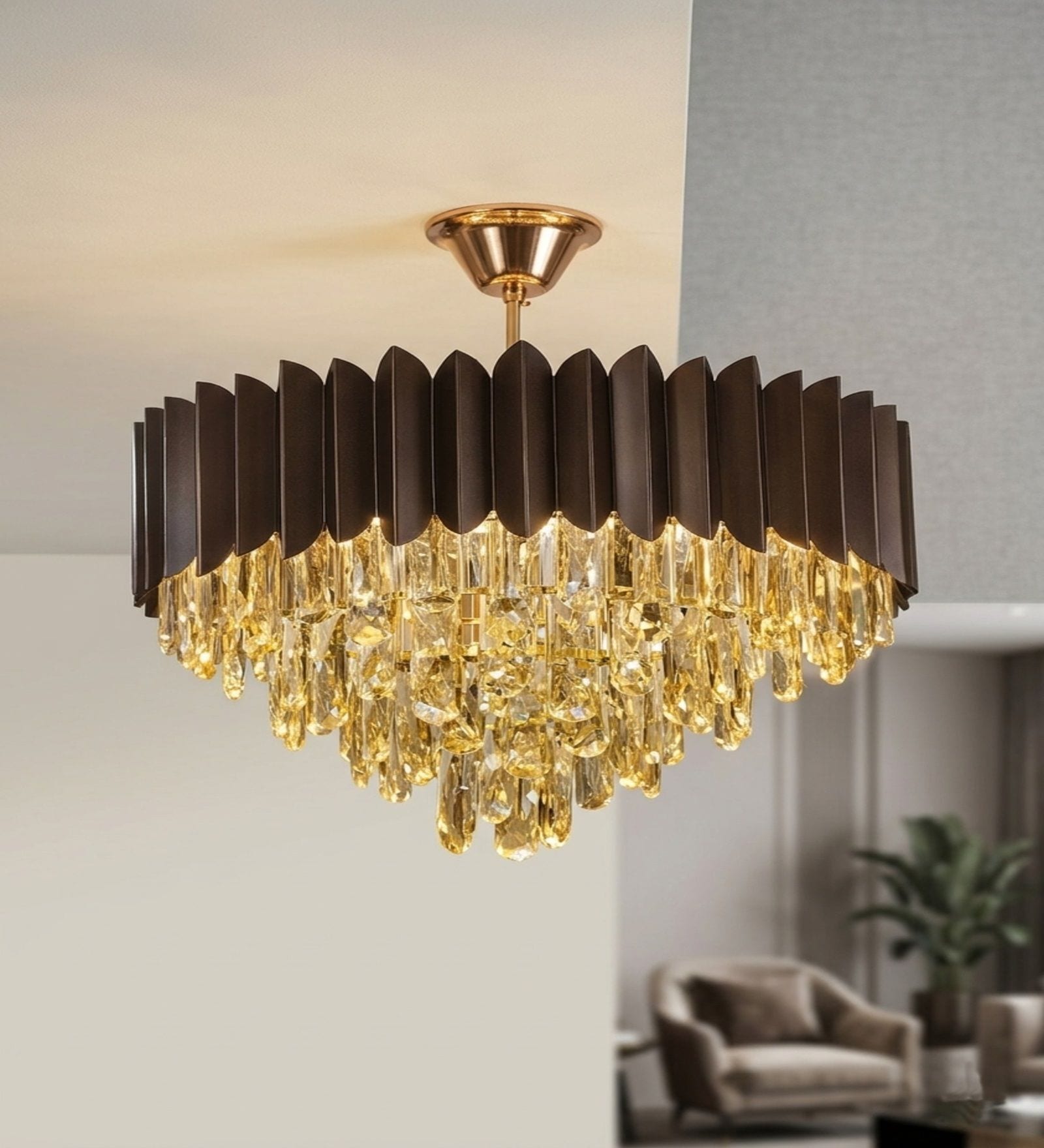  Chandelier Lighting Fixture, Ceiling Hanging Light for Dining Room Bedroom Living Room Entryway (500MM Diameter) (Chocolate Brown)