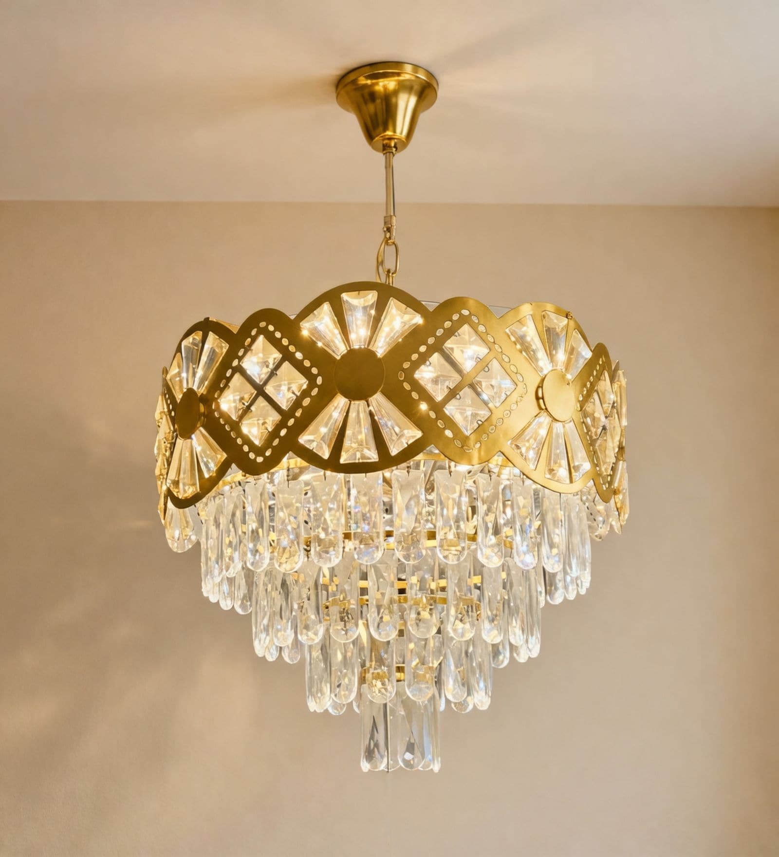 Chandelier Lighting Fixture, Ceiling Hanging Light for Dining Room Bedroom Living Room Entryway (500MM Diameter) (Golden Clear Crystal)
