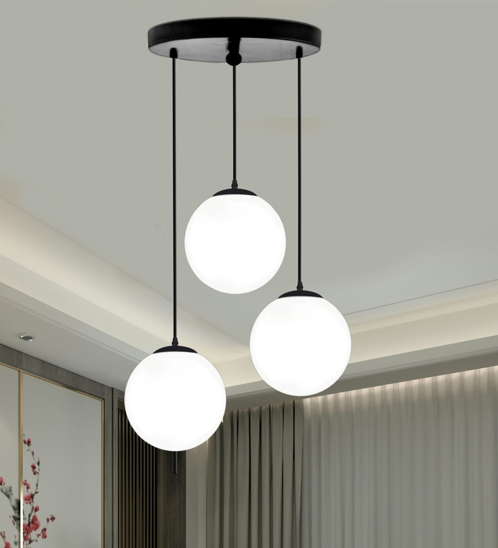 Chandelier Pendant Light, Retro Industrial Style, Nordic Glass Hanging Light with Frosty Globe