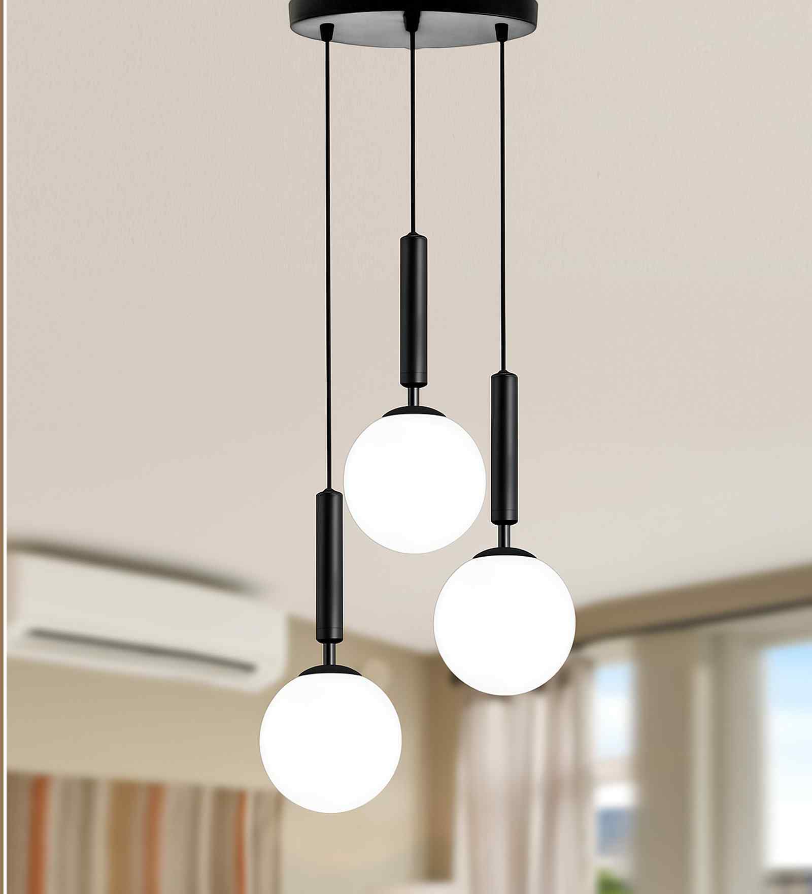 Chandelier Pendant Light, Retro Industrial Style, Nordic Glass Hanging Light with Frosty Globe