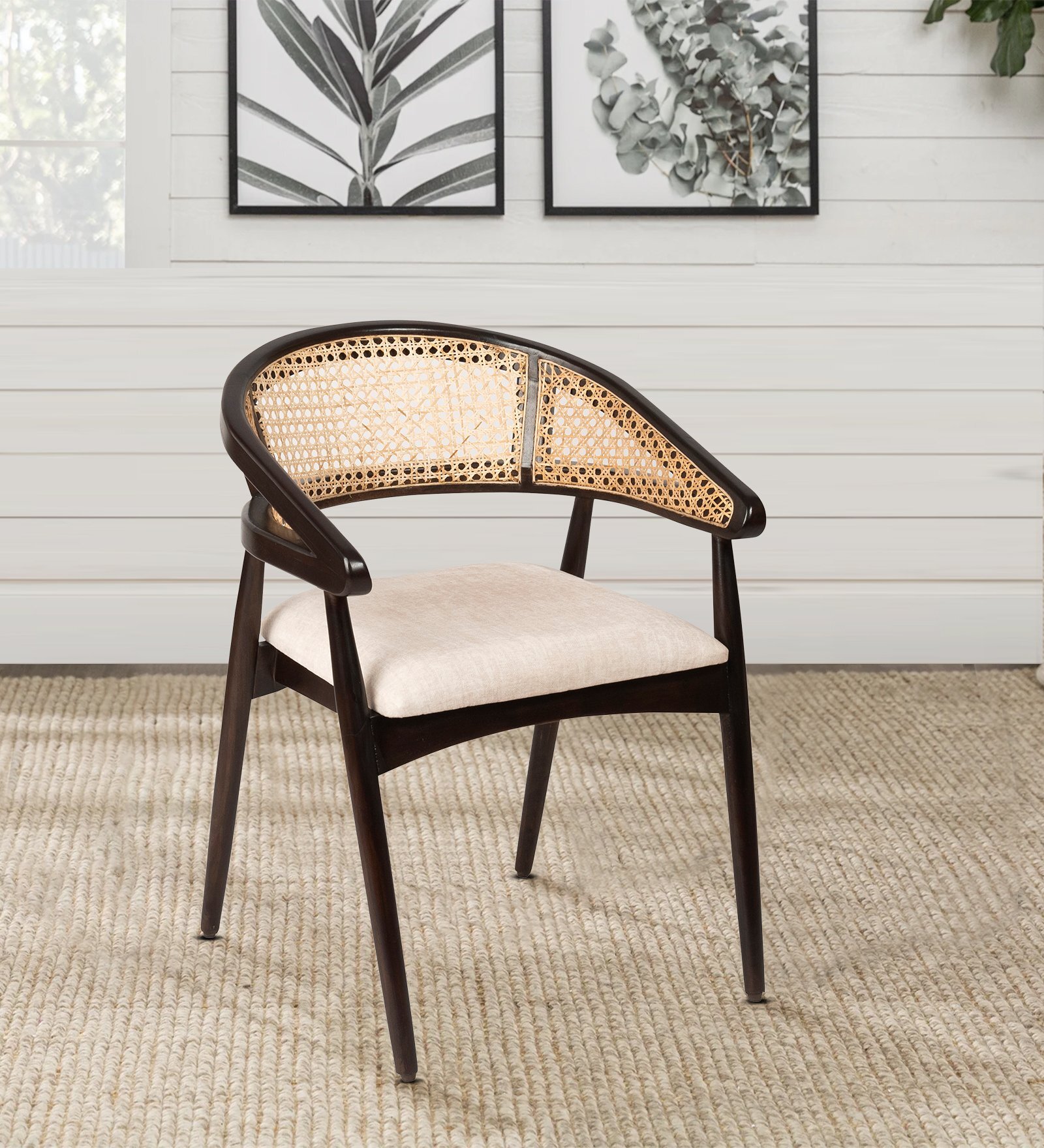 Emerald Natural Cane Arm Chair in Walnut Colour