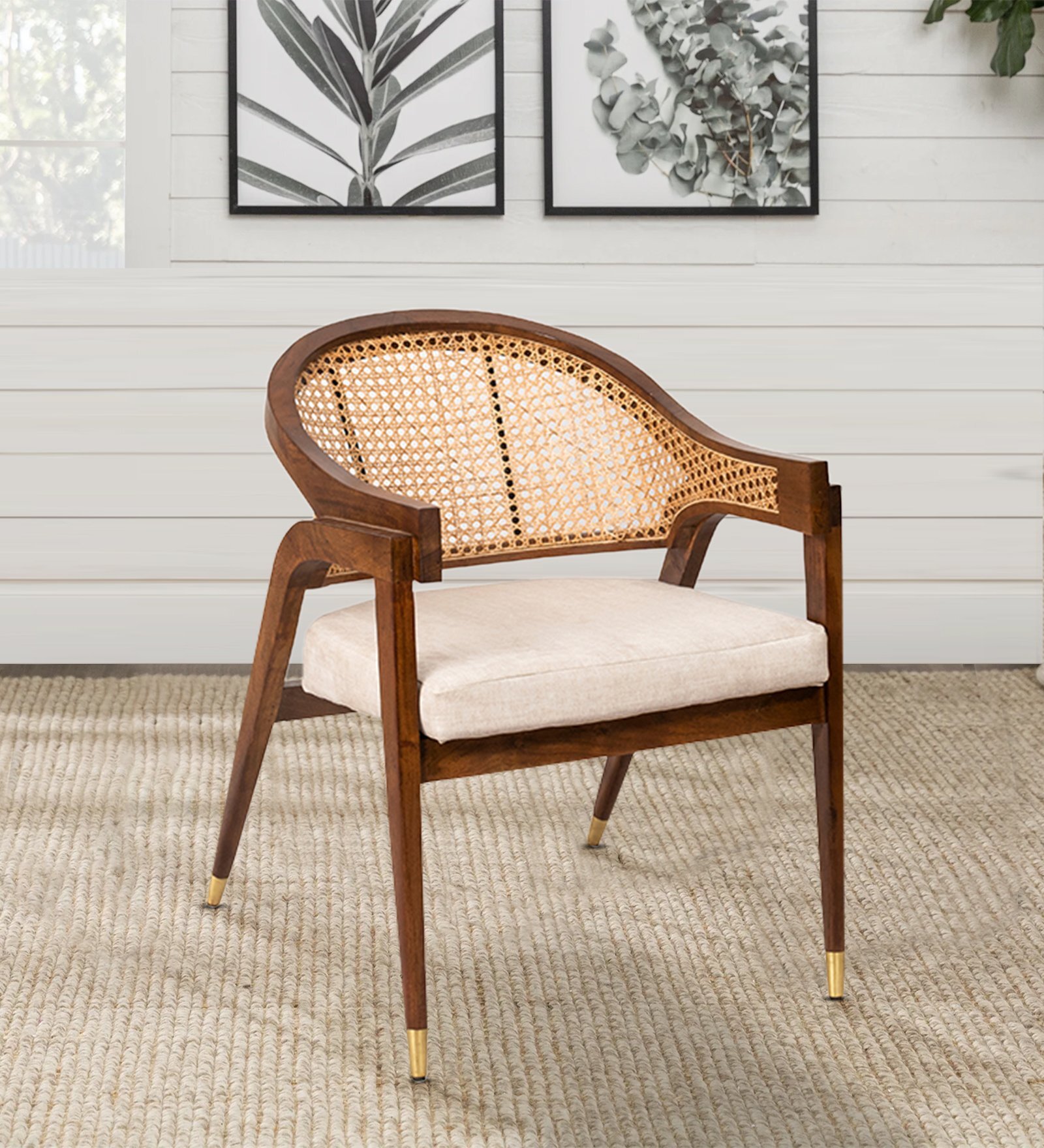 Ruby Natural Cane Arm Chair in Walnut Colour