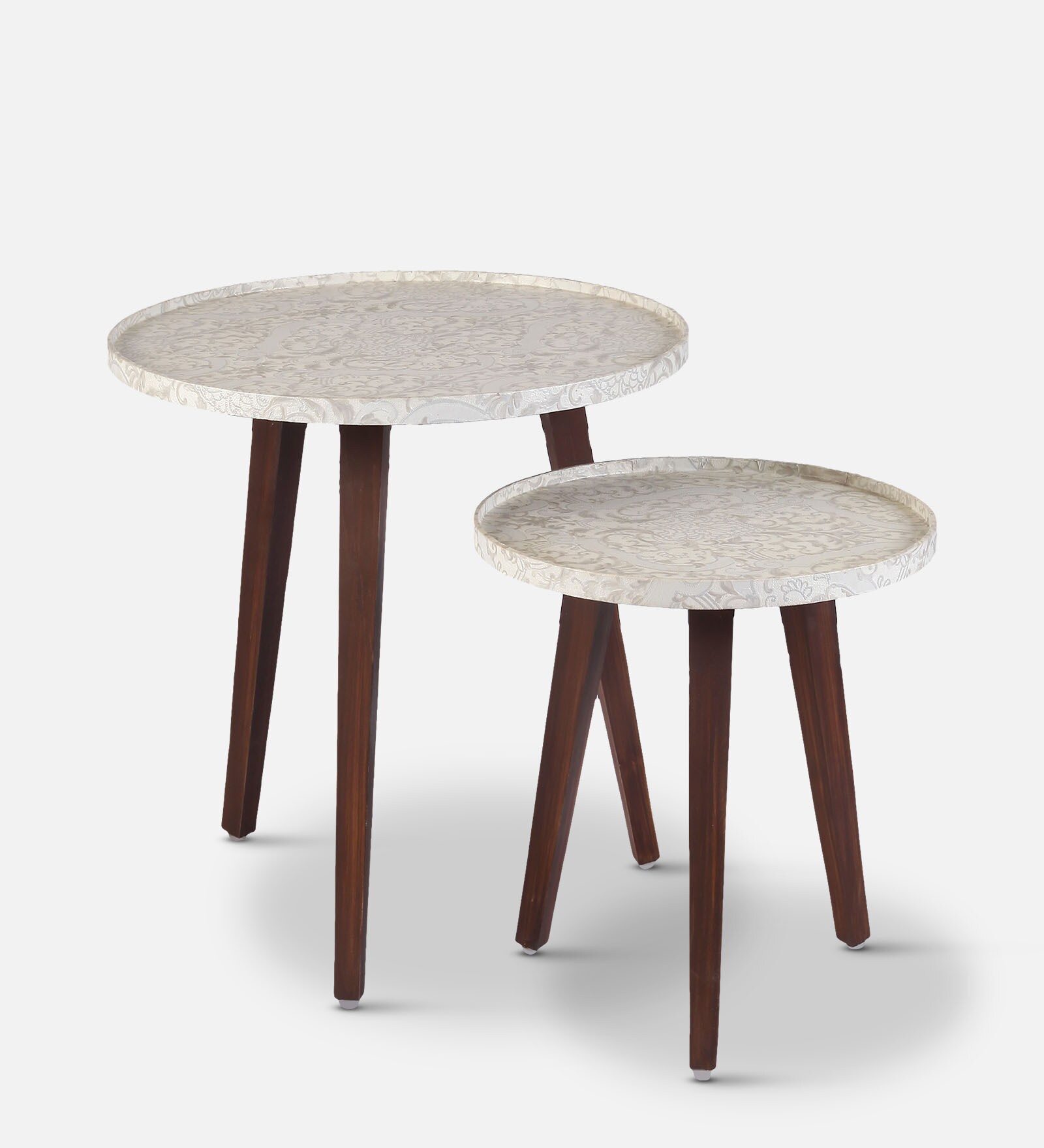 Chantilly Solid Wood Nest of Tables in White & Pastel Finish (Set Of 2)