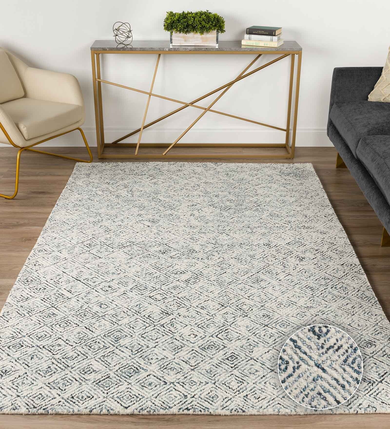 Charcoal & off White Abstract Wool 6 x 9 Feet Hand Tufted Carpet