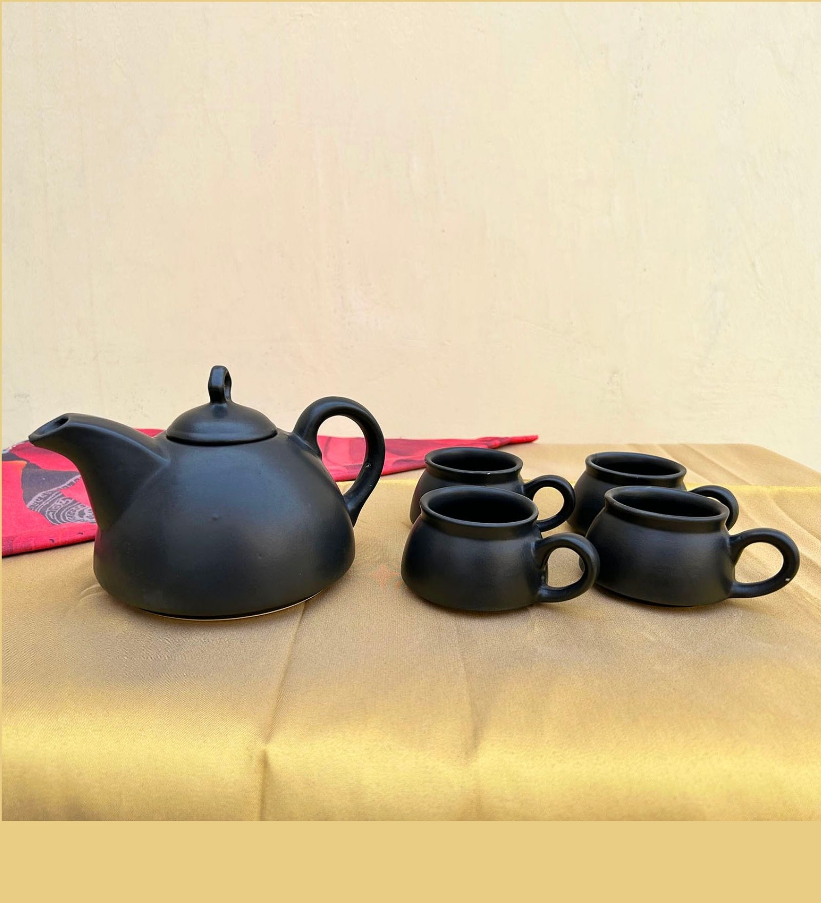 Charcoal Black Ceramic  Tea Pot With Cup