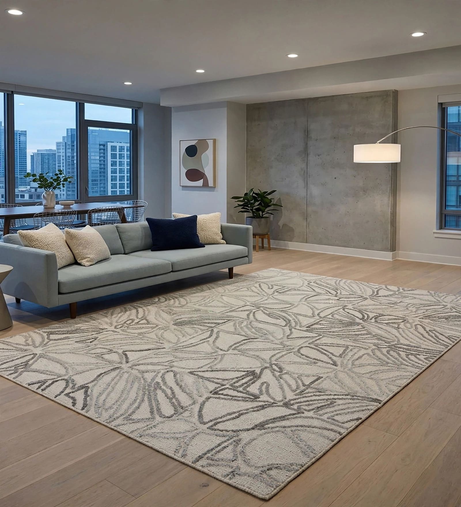 Grey Geometric Wool And Cotton 5 X 8 Ft Hand Tufted Carpet