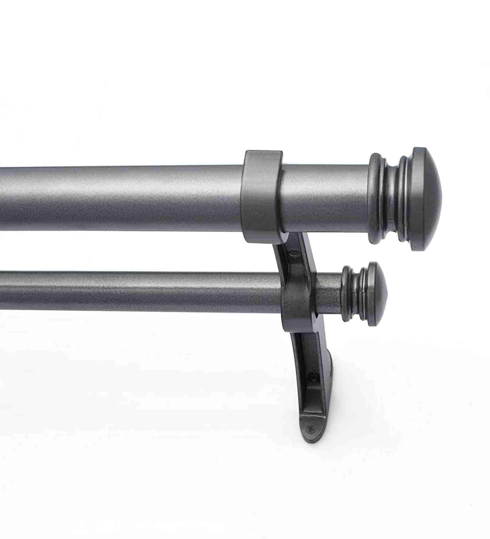 Charcoal Grey 36 Inch expandable to 66 Inch Iron Curtain Rod with Brackets