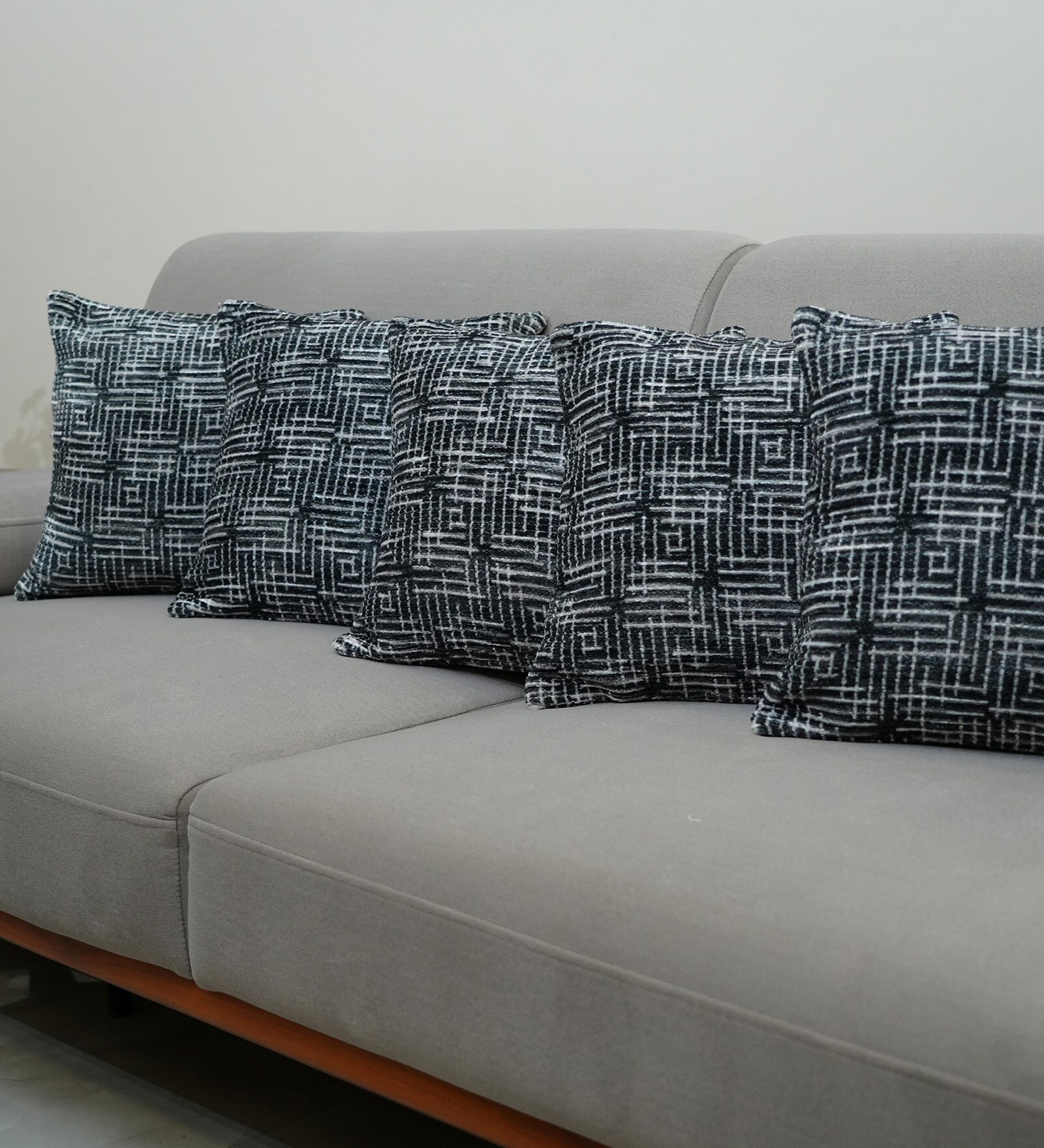 Charcoal Polyester Geometric 16x16 inches Cushion Covers Set of 5